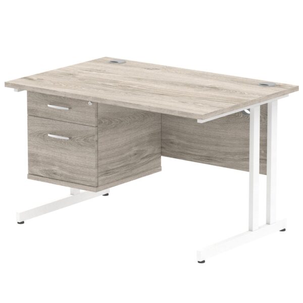 Dynamic Impulse 1200 x 800mm Straight Desk Grey Oak Top White Cantilever Leg with 1 x 2 Drawer Fixed Pedestal I003446