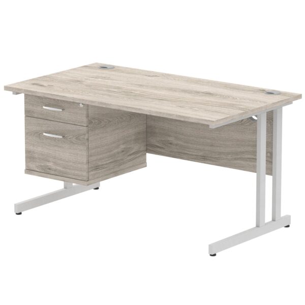 Dynamic Impulse 1400 x 800mm Straight Desk Grey Oak Top Silver Cantilever Leg with 1 x 2 Drawer Fixed Pedestal I003461