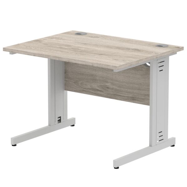 Impulse 1000 x 800mm Straight Desk Grey Oak Top Silver Cable Managed Leg I003531