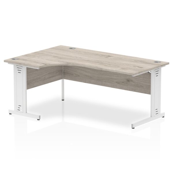 Dynamic Impulse 1600mm Left Crescent Desk Grey Oak Top White Cable Managed Leg I003532