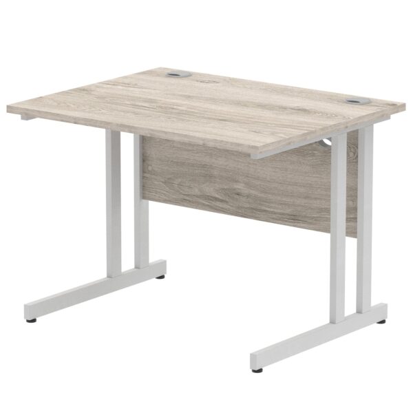 Impulse 1000 x 800mm Straight Desk Grey Oak Top Silver Cantilever Leg I003789