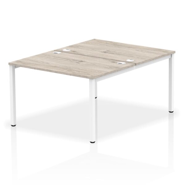 Impulse Back-to-Back 2 Person Bench Desk W1200 x D1600 x H730mm With Cable Ports Grey Oak Finish White Frame - IB00107