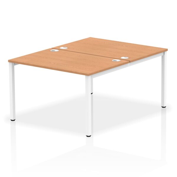 Impulse Back-to-Back 2 Person Bench Desk W1200 x D1600 x H730mm With Cable Ports Oak Finish White Frame - IB00109