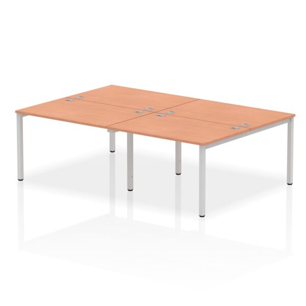 Impulse Back-to-Back 4 Person Bench Desk W1200 x D1600 x H730mm With Cable Ports Beech Finish Silver Frame - IB00136