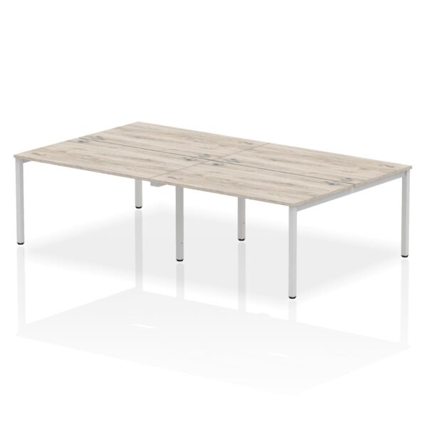 Impulse Back-to-Back 4 Person Bench Desk W1400 x D1600 x H730mm With Cable Ports Grey Oak Finish Silver Frame - IB00149