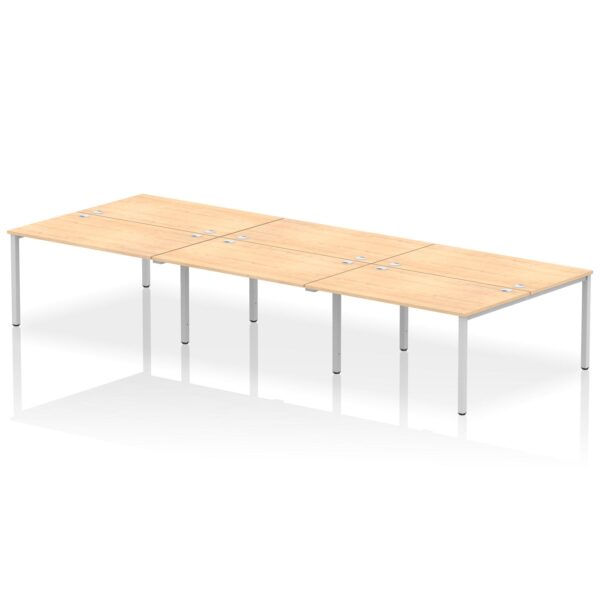 Impulse Back-to-Back 6 Person Bench Desk W1400 x D1600 x H730mm With Cable Ports Maple Finish Silver Frame - IB00186