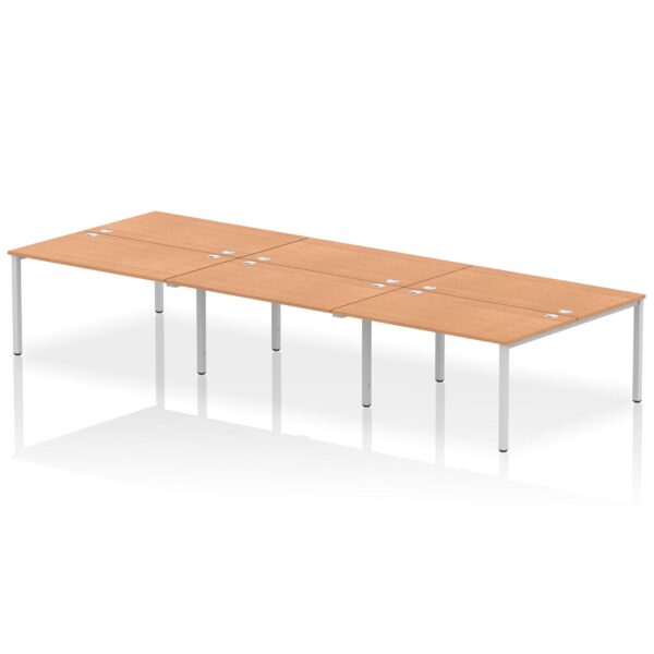 Impulse Back-to-Back 6 Person Bench Desk W1400 x D1600 x H730mm With Cable Ports Oak Finish Silver Frame - IB00187