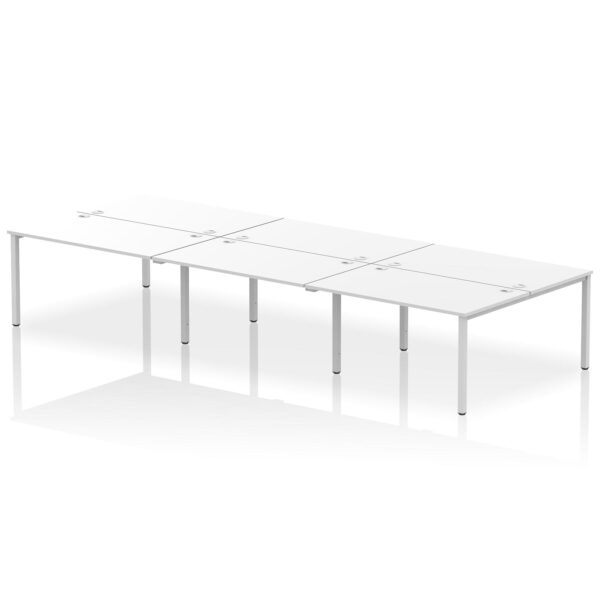 Impulse Back-to-Back 6 Person Bench Desk W1400 x D1600 x H730mm With Cable Ports White Finish Silver Frame - IB00189