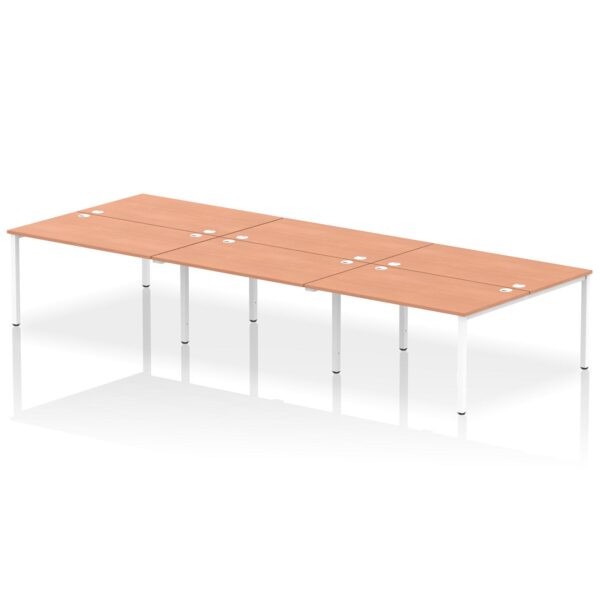 Impulse Back-to-Back 6 Person Bench Desk W1400 x D1600 x H730mm With Cable Ports Beech Finish White Frame - IB00190