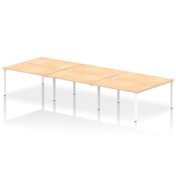 Impulse Back-to-Back 6 Person Bench Desk W1400 x D1600 x H730mm With Cable Ports Maple Finish White Frame - IB00192