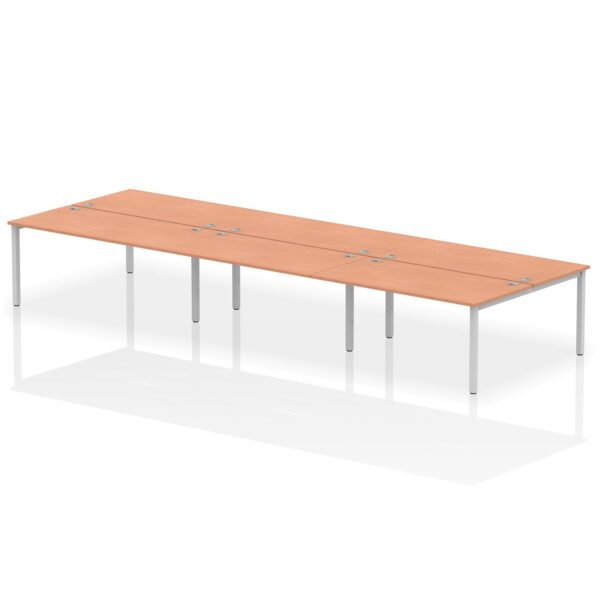 Impulse Back-to-Back 6 Person Bench Desk W1600 x D1600 x H730mm With Cable Ports Beech Finish Silver Frame - IB00196