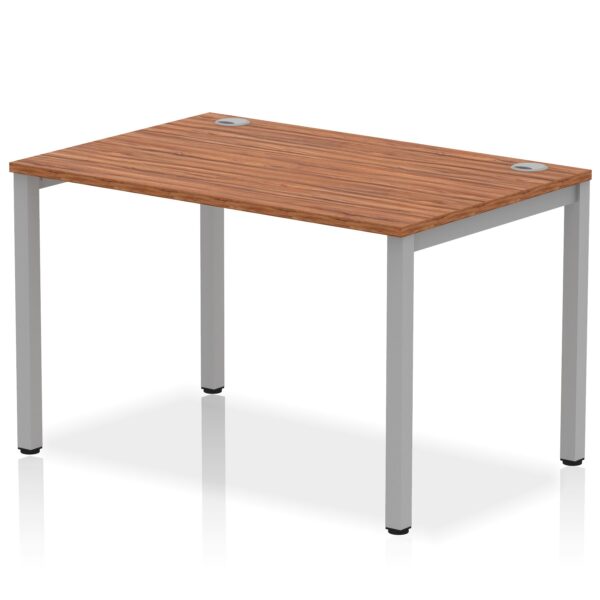 Impulse Single Row Bench Desk W1200 x D800 x H730mm Walnut Finish Silver Frame - IB00248