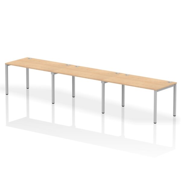 Impulse Single Row 3 Person Bench Desk W1400 x D800 x H730mm Maple Finish Silver Frame - IB00330