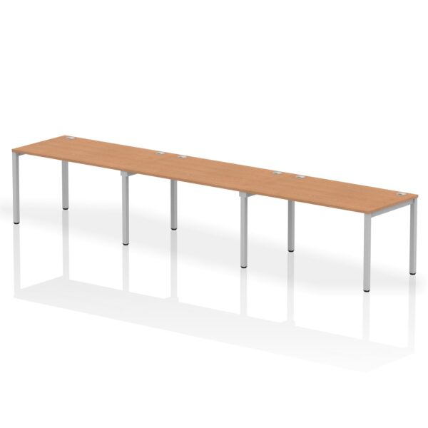 Impulse Single Row 3 Person Bench Desk W1400 x D800 x H730mm Oak Finish Silver Frame - IB00331