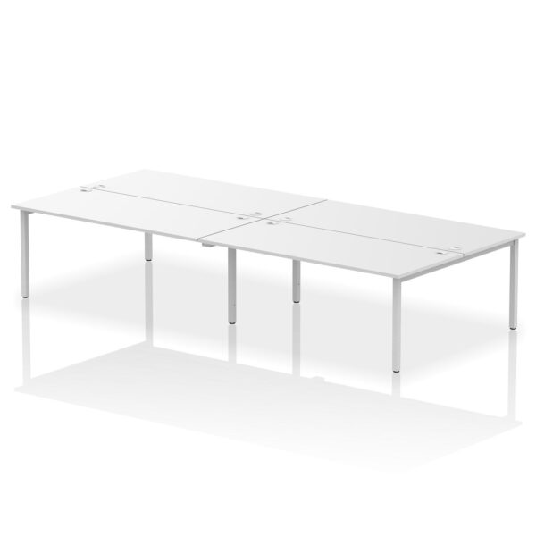 Dynamic Impulse W3600 x D1600 x H750mm Back to Back 4 Person Bench Desk With Cable Management Ports Goal Post Leg White Finish Silver Frame - IB00405