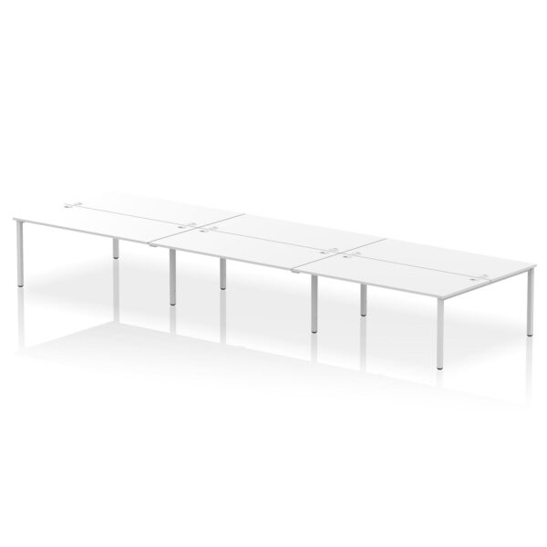 Dynamic Impulse W5400 x D1600 x H750mm Back to Back 6 Person Bench Desk With Cable Management Ports Goal Post Leg White Finish Silver Frame - IB00417