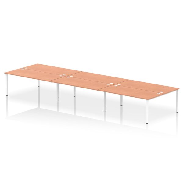 Dynamic Impulse W5400 x D1600 x H750mm Back to Back 6 Person Bench Desk With Cable Management Ports Goal Post Leg Beech Finish White Frame - IB00418