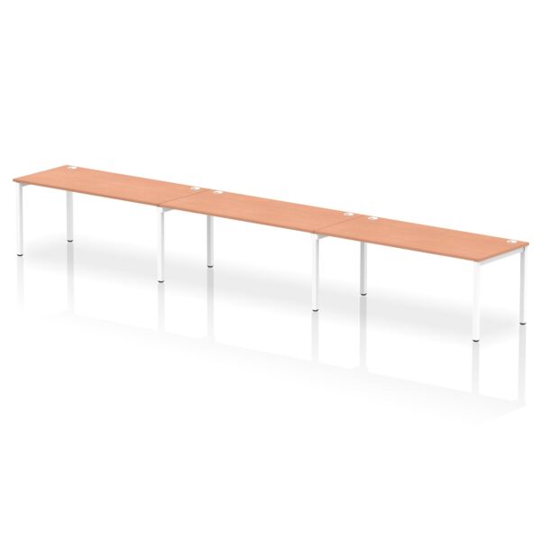 Dynamic Impulse W5400 x D800 x H750mm Single Row 3 Person Bench Desk Cable Management Ports Goal Post Leg Beech Finish White Frame - IB00466