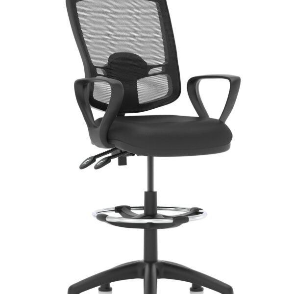 Dynamic Eclipse Plus II Deluxe Medium Mesh Back & Soft Bonded Leather Seat Task Operator Chair With Loop Arms & Hi Rise Draughtsman Kit Black - KC0433
