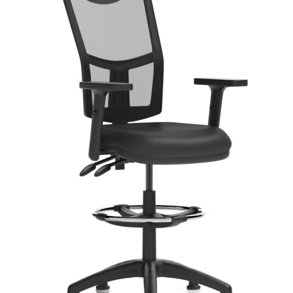 Dynamic Eclipse Plus II Medium Mesh Back Bonded Leather Seat Operator Office Chair Height Adjustable Arms & Hi Rise Draughtsman Kit Black - KC0435