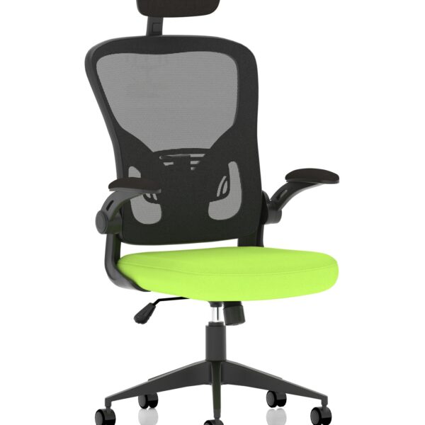Ace Executive Mesh Back Office Chair With Folding Arms Bespoke Fabric Seat Myrrh Green - KCUP2003