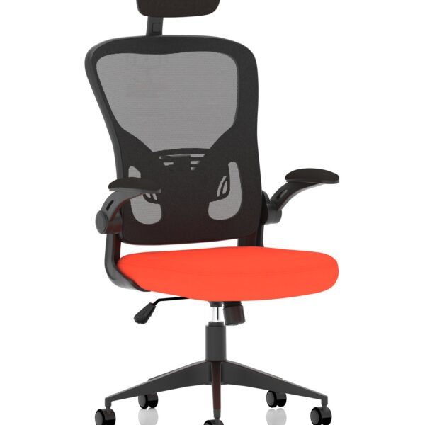 Ace Executive Mesh Back Office Chair With Folding Arms Bespoke Fabric Seat Tabasco Orange - KCUP2006