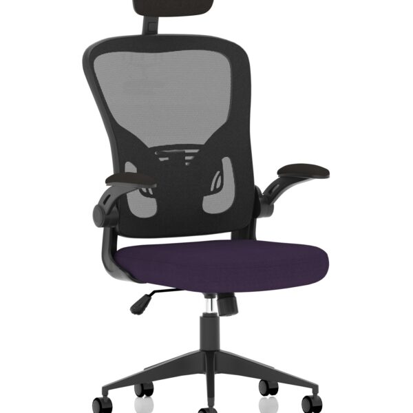 Ace Executive Mesh Back Office Chair With Folding Arms Bespoke Fabric Seat Tansy Purple - KCUP2007