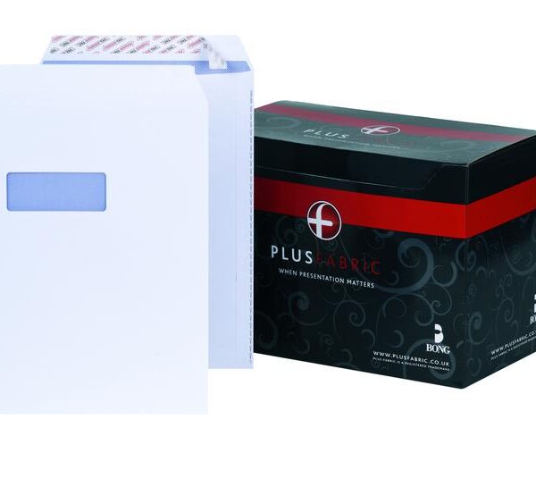 Plus Fabric Pocket Envelope C4 Peel and Seal Window Easy Open Power-Tac 120gsm White (Pack 250) - L23970