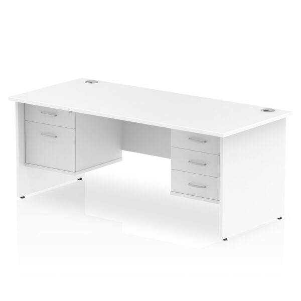 Dynamic Impulse W1800 x D800 x H730mm Straight Office Desk Panel End Leg With 1 x 2 and 1 x 3 Drawer Double Fixed Pedestal White Finish - MI002269