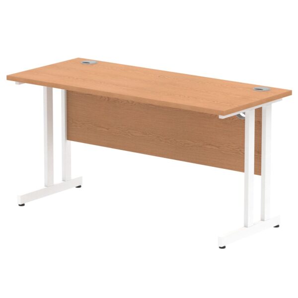 Impulse 1400 x 600mm Straight Desk Oak Top White Cantilever Leg MI002654