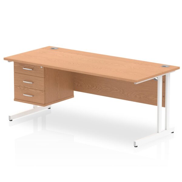 Dynamic Impulse W1800 x D800 x H730mm Straight Office Desk Cantilever Leg With 1 x 3 Drawer Single Fixed Pedestal Oak Finish White Frame - MI002672
