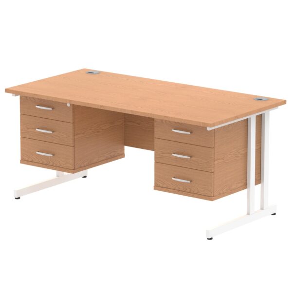 Dynamic Impulse W1600 x D800 x H730mm Straight Office Desk Cantilever Leg With 2x3 Drawer Double Fixed Pedestal Oak Finish White Frame - MI002687