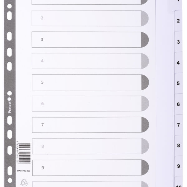 Exacompta Index 1-10 A4 Extra Wide 160gsm Card White with White Mylar Tabs - MWD1-10Z-EW