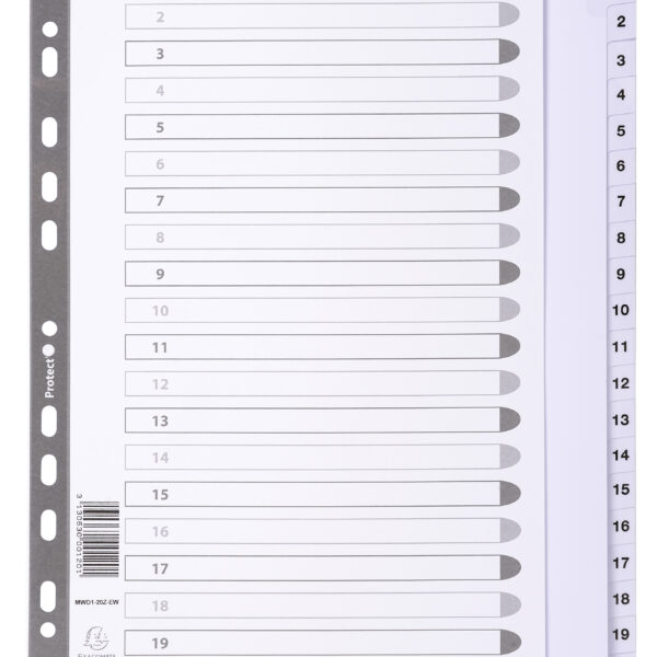 Exacompta Index 1-20 A4 Extra Wide 160gsm Card White with White Mylar Tabs - MWD1-20Z-EW