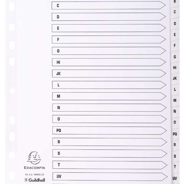 Exacompta Index A-Z A4 160gsm Card White with White Mylar Tabs - MWDA-ZZ