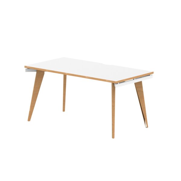 Oslo 1400mm Single Starter Desk White Top Natural Wood Edge White Frame OSL0119