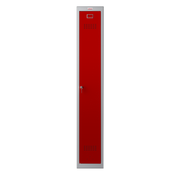 Phoenix PL Series 1 Column 1 Door Personal Locker Grey Body Red Door with Key Lock PL1130GRK