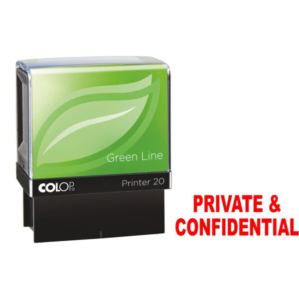 COLOP P20 Green Line Eco-friendly Self-inking PRIVATE & CONFIDENTIAL Word Stamp Impression Size 35x12mm Red Ink - 148220