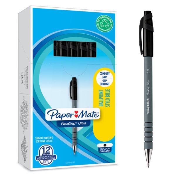 Paper Mate Flexgrip Ultra Ballpoint Pen 1.0mm Tip 0.4mm Line Black (Pack 12) - S0190113