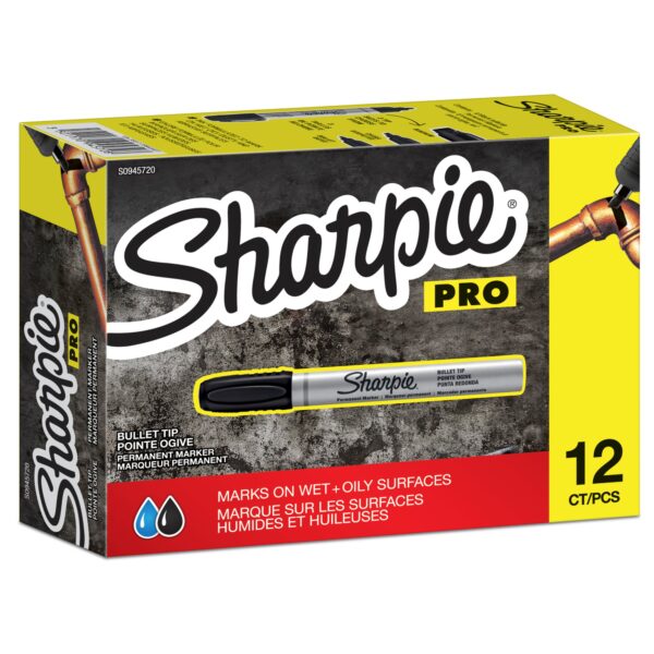 Sharpie Pro Metal Barrel Permanent Marker Bullet Tip 1.0mm Line Black (Pack 12) - S0945720