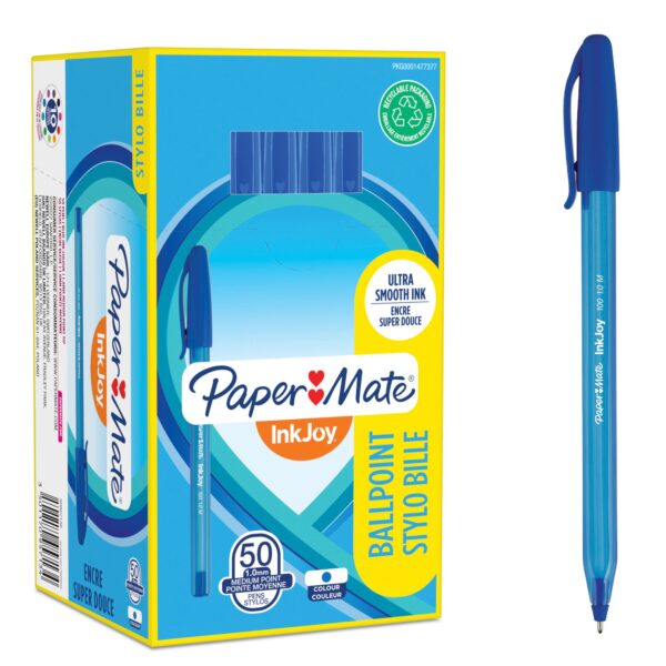 Paper Mate InkJoy 100 Ballpoint Pen 1.0mm Tip 0.7mm Line Blue (Pack 50) - S0957130