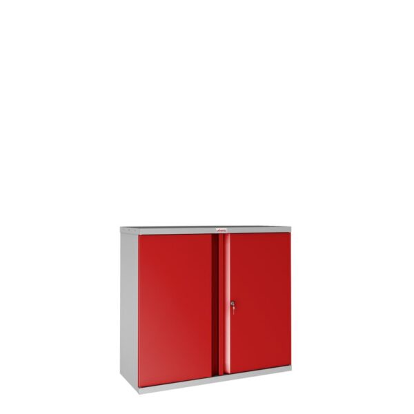 Phoenix SC Series 2 Door 1 Shelf Steel Storage Cupboard Grey Body Red Doors with Key Lock SC1010GRK