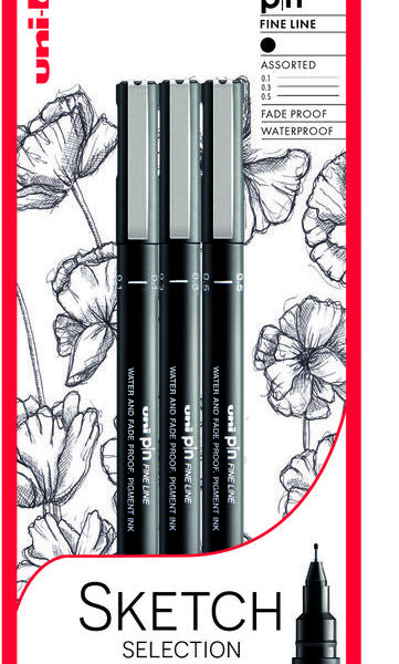 uni PIN Sketch Selection Pigment Ink Fine Line Pen 01mm 0.3mm Tip & 0.5mm Tip Blister Plastic Free Packaging (Pack 3) - 238212791