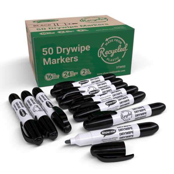 Show-me whiteboard markers in black ink (Pack 50) - STM50