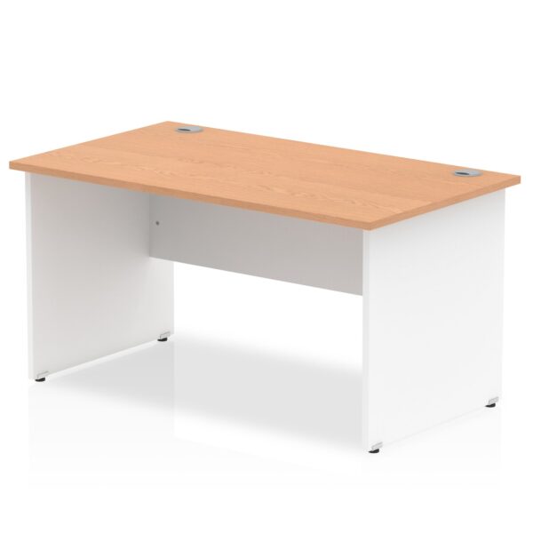 Impulse Straight Office Desk W1400 x D800 x H730mm Panel End Leg Oak Finish White Frame - TT000011
