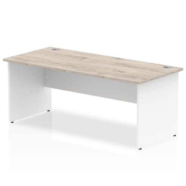 Impulse Straight Office Desk W1800 x D800 x H730mm Panel End Leg Grey Oak Finish White Frame - TT000156