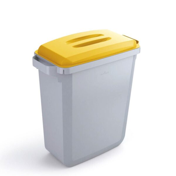 Durable DURABIN Plastic Waste Recycling Bin 60 Litre Rectangular Grey with Yellow Lid - VEH2012026