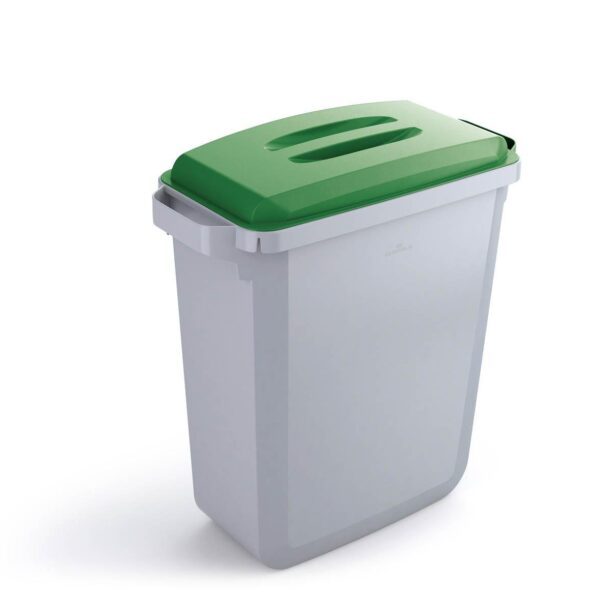 Durable DURABIN Plastic Waste Recycling Bin 60 Litre Rectangular Grey with Green Lid - VEH2012028