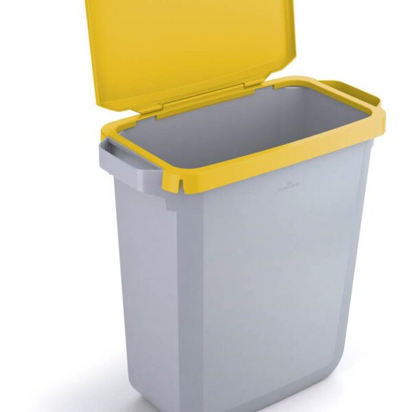 Durable DURABIN Plastic Waste Recycling Bin 60 Litre Rectangular Grey with Yellow Hinged Lid - VEH2022009
