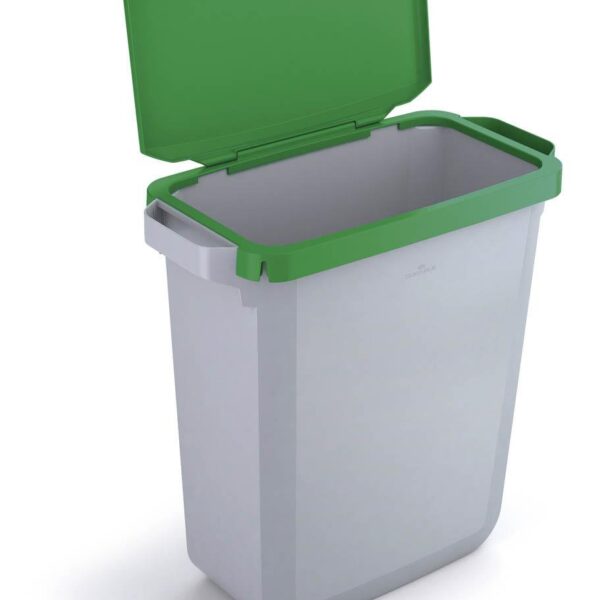 Durable DURABIN Plastic Waste Recycling Bin 60 Litre Rectangular Grey with Green Hinged Lid - VEH2022010
